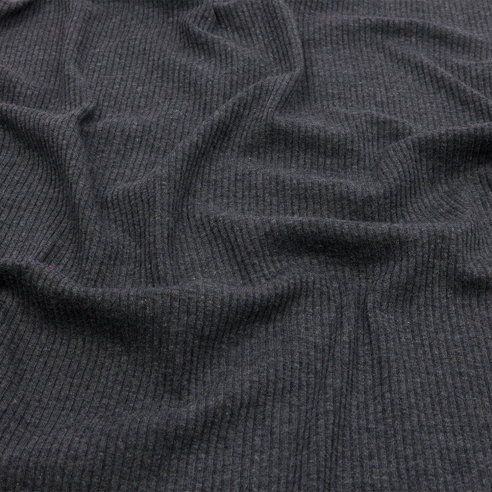 Dark Heathered Gray Stretch Cotton and Modal 2×2 Rib Knit Dark Heathered Gray Stretch Cotton and Modal 2×2 Rib Knit