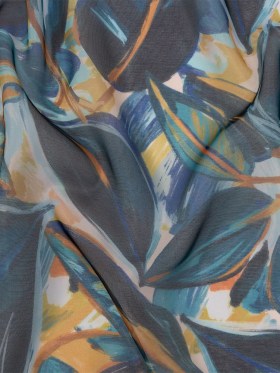 Sheer Polyester Woven Print – Dark Blue and Yellow Painterly Leaves – Mood Exclusive Eye of the Beholder Sheer Polyester Woven Print – Dark Blue and Yellow Painterly Leaves – Mood Exclusive Eye of the Beholder