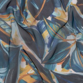 Sheer Polyester Woven Print – Dark Blue and Yellow Painterly Leaves – Mood Exclusive Eye of the Beholder Sheer Polyester Woven Print – Dark Blue and Yellow Painterly Leaves – Mood Exclusive Eye of the Beholder