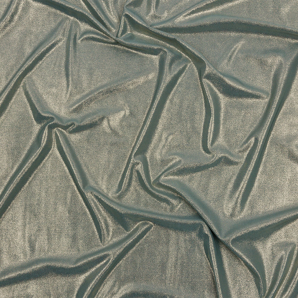Polyester Interlock Knit with Gold Foiling – Sagebrush Green – Oriana Collection Polyester Interlock Knit with Gold Foiling – Sagebrush Green – Oriana Collection