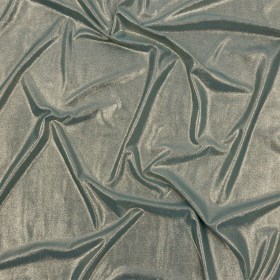 Polyester Interlock Knit with Gold Foiling – Sagebrush Green – Oriana Collection Polyester Interlock Knit with Gold Foiling – Sagebrush Green – Oriana Collection