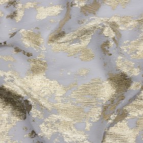Polyester Chiffon Plisse with Abstract Gold Foiling – Gray – Aralia Collection Polyester Chiffon Plisse with Abstract Gold Foiling – Gray – Aralia Collection