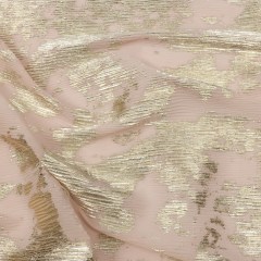 Polyester Chiffon Plisse with Abstract Gold Foiling – Beige – Aralia Collection Polyester Chiffon Plisse with Abstract Gold Foiling – Beige – Aralia Collection