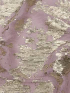 Polyester Chiffon Plisse with Abstract Gold Foiling – Mauve – Aralia Collection Polyester Chiffon Plisse with Abstract Gold Foiling – Mauve – Aralia Collection
