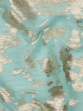Polyester Chiffon Plisse with Abstract Gold Foiling – Mint – Aralia Collection Polyester Chiffon Plisse with Abstract Gold Foiling – Mint – Aralia Collection
