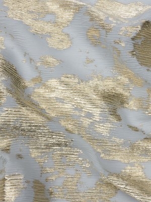 Polyester Chiffon Plisse with Abstract Gold Foiling – Silver-Gray – Aralia Collection Polyester Chiffon Plisse with Abstract Gold Foiling – Silver-Gray – Aralia Collection