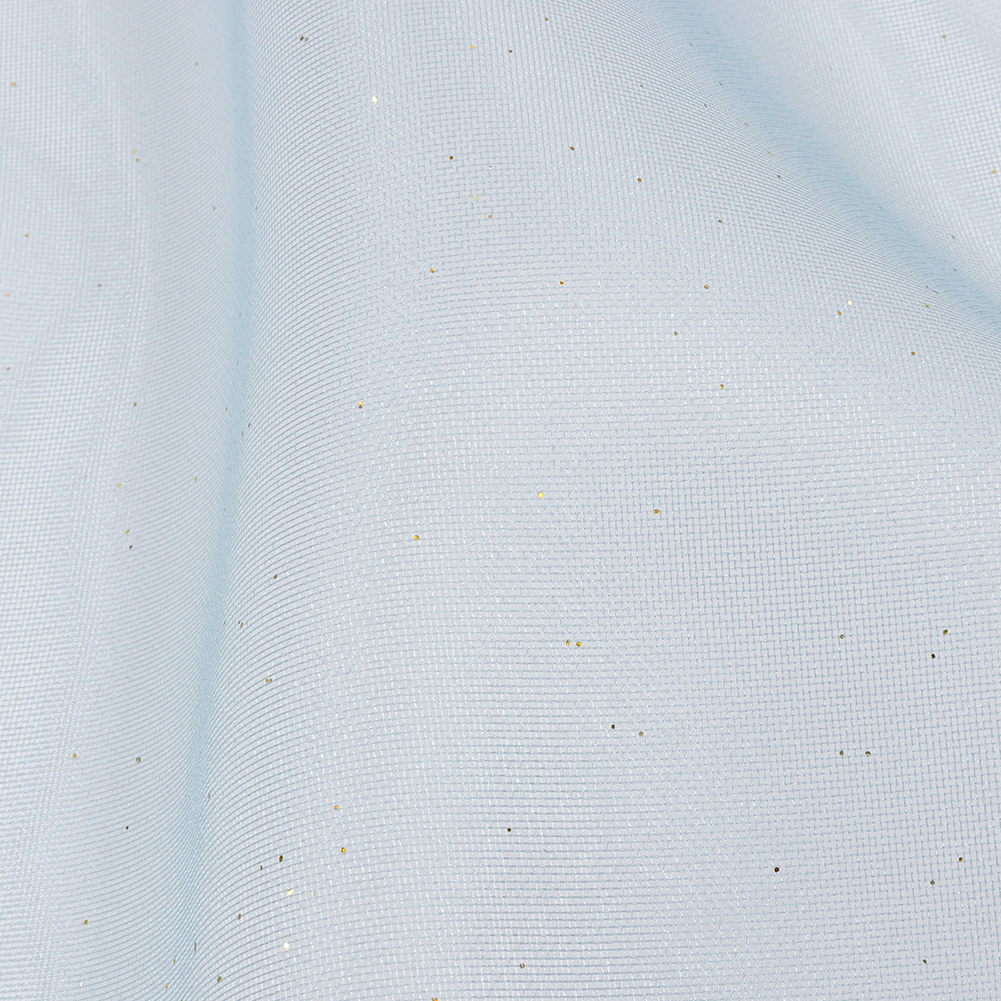 Polyester Mesh Organza with Gold Glitter – Sky Blue – Starlight Collection Polyester Mesh Organza with Gold Glitter – Sky Blue – Starlight Collection