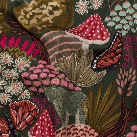 Stretch Cotton Twill Print – Red and Green Mushrooms and Flowers – Mood Exclusive Woodland Escape Stretch Cotton Twill Print – Red and Green Mushrooms and Flowers – Mood Exclusive Woodland Escape