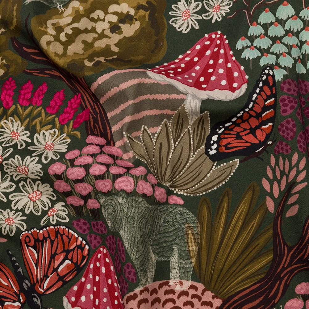 Stretch Cotton Twill Print – Red and Green Mushrooms and Flowers – Mood Exclusive Woodland Escape Stretch Cotton Twill Print – Red and Green Mushrooms and Flowers – Mood Exclusive Woodland Escape