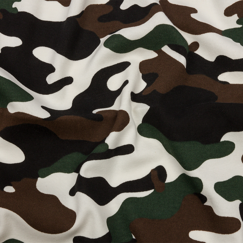 Green, Brown and White Camouflage Cotton Rib Knit Green, Brown and White Camouflage Cotton Rib Knit
