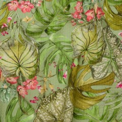 Cotton and Viscose Striped Seersucker Print – Green and Pink Tropical Leaves and Flowers – Mood Exclusive Monstera Mambo Cotton and Viscose Striped Seersucker Print – Green and Pink Tropical Leaves and Flowers – Mood Exclusive Monstera Mambo