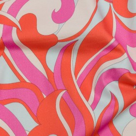 Stretch Cotton Sateen – Hot Pink and Orange Abstract – Wave Hello Print – Mood Exclusive Groove Collection Stretch Cotton Sateen – Hot Pink and Orange Abstract – Wave Hello Print – Mood Exclusive Groove Collection