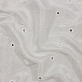 White Silk Taffeta with Embroidered Mirror Polka Dots White Silk Taffeta with Embroidered Mirror Polka Dots