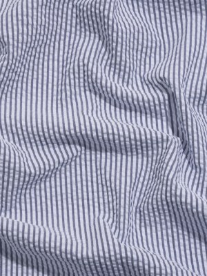 Polyester and Cotton Seersucker – Dark Blue and White Candy Stripes – Wylie Collection Polyester and Cotton Seersucker – Dark Blue and White Candy Stripes – Wylie Collection