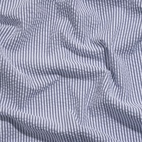Polyester and Cotton Seersucker – Dark Blue and White Candy Stripes – Wylie Collection Polyester and Cotton Seersucker – Dark Blue and White Candy Stripes – Wylie Collection