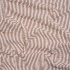 Polyester and Cotton Seersucker – Khaki and White Candy Stripes – Wylie Collection Polyester and Cotton Seersucker – Khaki and White Candy Stripes – Wylie Collection