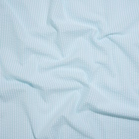 Polyester and Cotton Seersucker – Aegean Blue and White Candy Stripes – Wylie Collection Polyester and Cotton Seersucker – Aegean Blue and White Candy Stripes – Wylie Collection