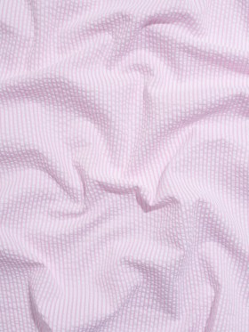 Polyester and Cotton Seersucker – Pink and White Candy Stripes – Wylie Collection Polyester and Cotton Seersucker – Pink and White Candy Stripes – Wylie Collection