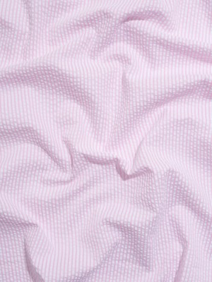 Polyester and Cotton Seersucker – Pink and White Candy Stripes – Wylie Collection Polyester and Cotton Seersucker – Pink and White Candy Stripes – Wylie Collection