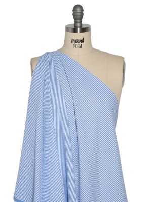 Polyester and Cotton Seersucker – Country Blue and White Candy Stripes – Wylie Collection Polyester and Cotton Seersucker – Country Blue and White Candy Stripes – Wylie Collection