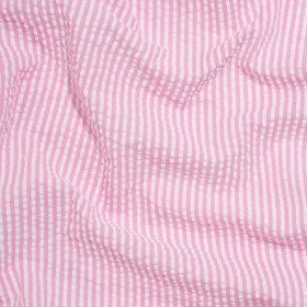 Polyester and Cotton Seersucker – Bubblegum Pink and White Candy Stripes – Wylie Collection Polyester and Cotton Seersucker – Bubblegum Pink and White Candy Stripes – Wylie Collection