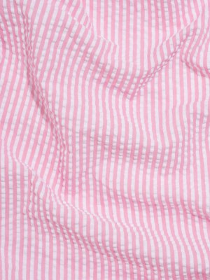 Polyester and Cotton Seersucker – Bubblegum Pink and White Candy Stripes – Wylie Collection Polyester and Cotton Seersucker – Bubblegum Pink and White Candy Stripes – Wylie Collection