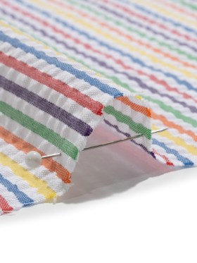 Polyester and Cotton Seersucker – Rainbow and White Candy Stripes – Wylie Collection Polyester and Cotton Seersucker – Rainbow and White Candy Stripes – Wylie Collection