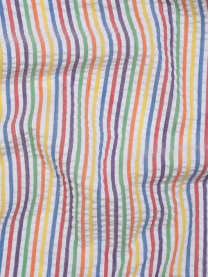 Polyester and Cotton Seersucker – Rainbow and White Candy Stripes – Wylie Collection Polyester and Cotton Seersucker – Rainbow and White Candy Stripes – Wylie Collection
