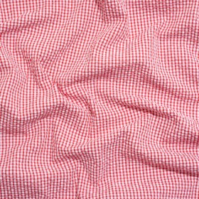 Polyester and Cotton Seersucker – Red and White Checks – Wylie Collection Polyester and Cotton Seersucker – Red and White Checks – Wylie Collection