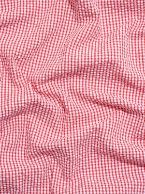 Polyester and Cotton Seersucker – Red and White Checks – Wylie Collection Polyester and Cotton Seersucker – Red and White Checks – Wylie Collection