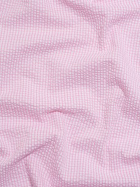 Polyester and Cotton Seersucker – Pink and White Checks – Wylie Collection Polyester and Cotton Seersucker – Pink and White Checks – Wylie Collection