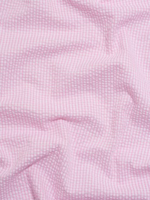 Polyester and Cotton Seersucker – Pink and White Checks – Wylie Collection Polyester and Cotton Seersucker – Pink and White Checks – Wylie Collection