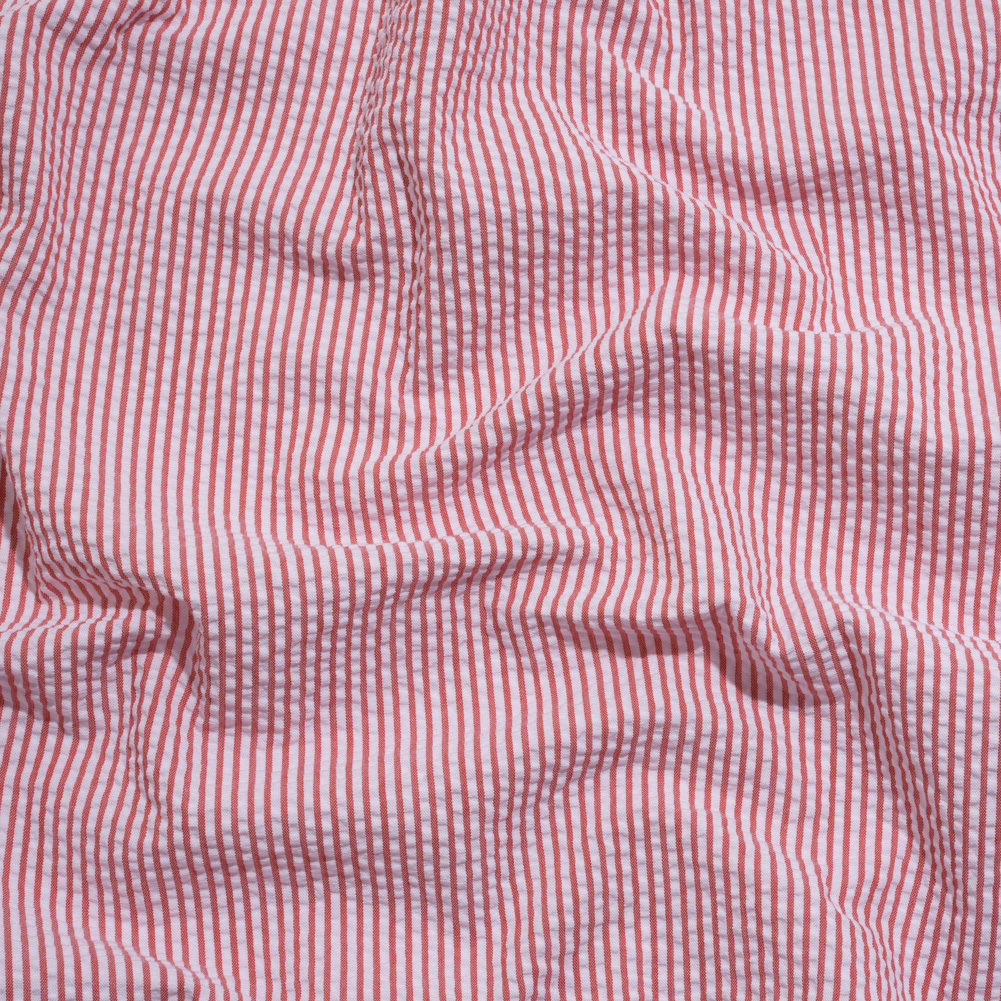 Polyester and Cotton Seersucker – Red and White Candy Stripes – Wylie Collection Polyester and Cotton Seersucker – Red and White Candy Stripes – Wylie Collection