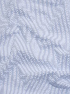 Polyester and Cotton Seersucker – Blue and White Candy Stripes – Wylie Collection Polyester and Cotton Seersucker – Blue and White Candy Stripes – Wylie Collection