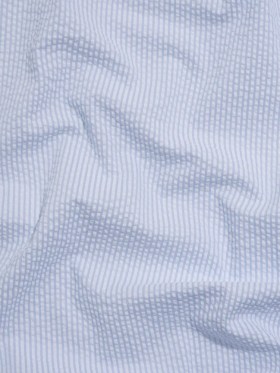 Polyester and Cotton Seersucker – Blue and White Candy Stripes – Wylie Collection Polyester and Cotton Seersucker – Blue and White Candy Stripes – Wylie Collection