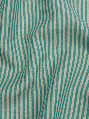 Turquoise and Oatmeal Striped Medium Weight Linen Woven Turquoise and Oatmeal Striped Medium Weight Linen Woven