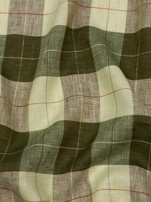 Olive and Lime Big Checks Lightweight Linen Woven Olive and Lime Big Checks Lightweight Linen Woven