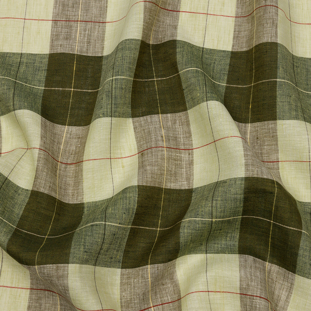 Olive and Lime Big Checks Lightweight Linen Woven Olive and Lime Big Checks Lightweight Linen Woven