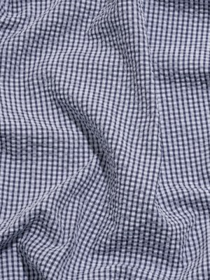 Polyester and Cotton Seersucker – Dark Blue and White Checks – Wylie Collection Polyester and Cotton Seersucker – Dark Blue and White Checks – Wylie Collection