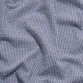 Polyester and Cotton Seersucker – Dark Blue and White Checks – Wylie Collection Polyester and Cotton Seersucker – Dark Blue and White Checks – Wylie Collection
