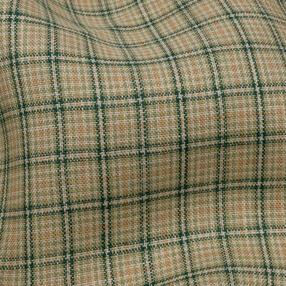 Green and Beige Checked Lightweight Linen Woven Green and Beige Checked Lightweight Linen Woven