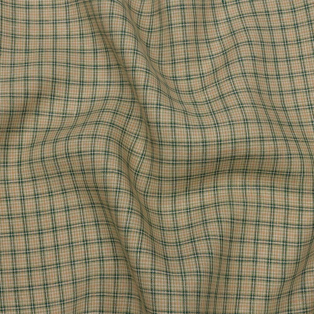 Green and Beige Checked Lightweight Linen Woven Green and Beige Checked Lightweight Linen Woven
