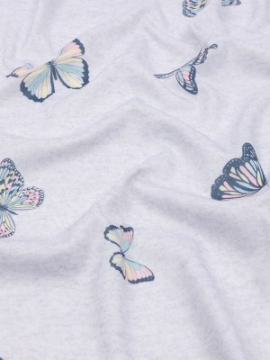 Heathered Gray, Pink and Blue Butterflies Recycled Polyester Interlock Knit Heathered Gray, Pink and Blue Butterflies Recycled Polyester Interlock Knit