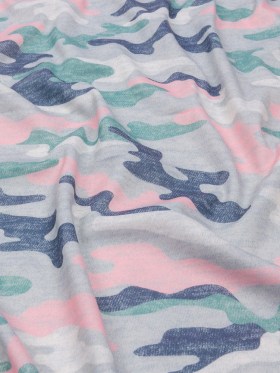 Gray, Green and Pink Camouflage Recycled Polyester Interlock Knit Gray, Green and Pink Camouflage Recycled Polyester Interlock Knit