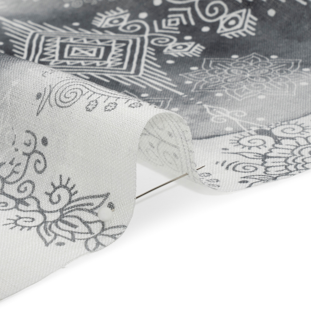 Black, Gray and White Diamonds and Flowers Lightweight Linen Woven Black, Gray and White Diamonds and Flowers Lightweight Linen Woven