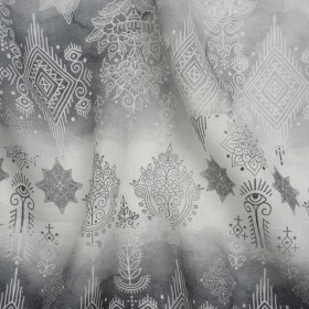 Black, Gray and White Diamonds and Flowers Lightweight Linen Woven Black, Gray and White Diamonds and Flowers Lightweight Linen Woven