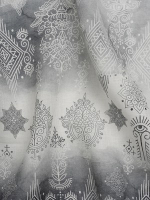 Black, Gray and White Diamonds and Flowers Lightweight Linen Woven Black, Gray and White Diamonds and Flowers Lightweight Linen Woven