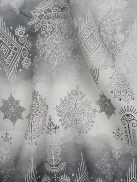 Black, Gray and White Diamonds and Flowers Lightweight Linen Woven Black, Gray and White Diamonds and Flowers Lightweight Linen Woven