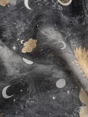Black and Gold Astrological Intrigue Lightweight Linen Woven Black and Gold Astrological Intrigue Lightweight Linen Woven