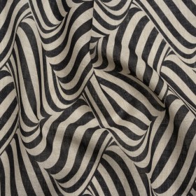 Black and Beige Swirling Stripes Lightweight Linen Woven Black and Beige Swirling Stripes Lightweight Linen Woven